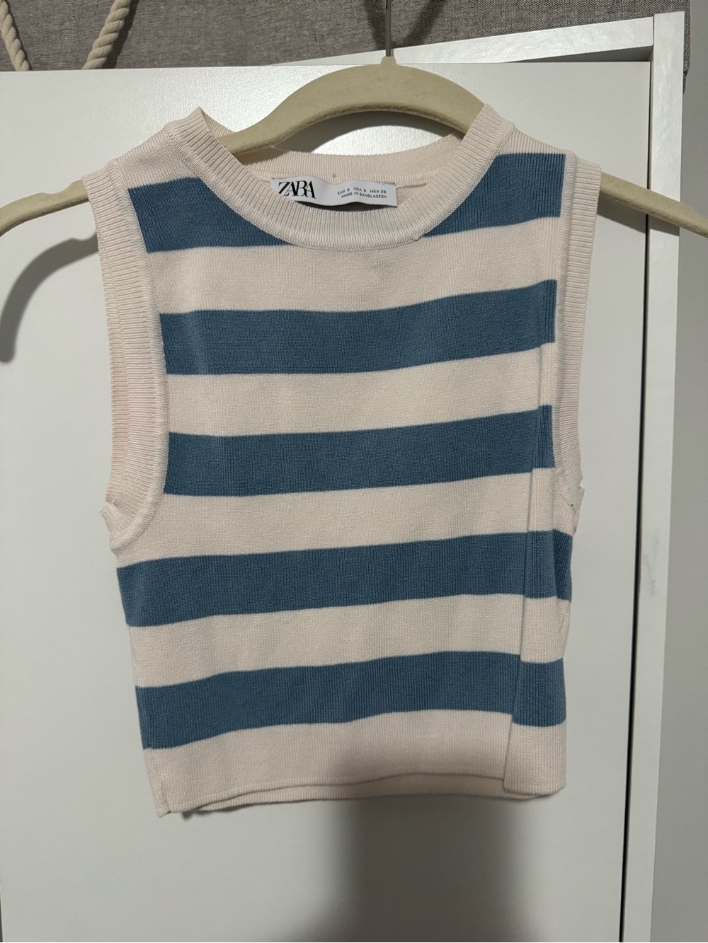 Zara Striped Sleeveless Knit Tank in Blue and Cream